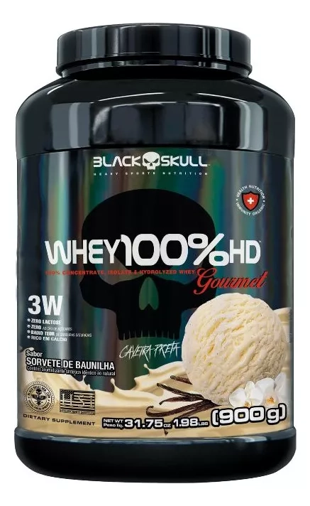 Whey 100 Hd 900g Black Skull Sabor Baunilha