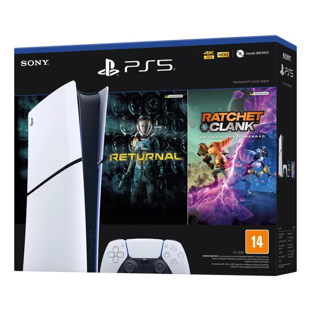 Console Sony PlayStation 5 Digital Slim 1TB – Branco + Jogos Returnal e Ratchet e Clank + Controle Sem Fio DualSense Branco